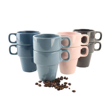 OTIX Koffiemokken - Set van 8 - met Oor - 180 ml - Koffietassen - Porselein - Multicolor - Koffiekopjes