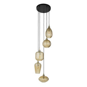 Hoyz Collection - Hanglamp 5L V-shape Pattern Getrapt - Amberkleurig Glas