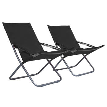 vidaXL Strandstoelen 2 st inklapbaar stof zwart