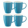 Bellatio Design Koffie mokken/bekers Paris - 4x - porselein - met oor - lichtblauw - 350 ml - Bekers