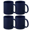 Bellatio Design Koffie mokken/bekers - 4x - keramiek - glans - met oor - donkerblauw - 370 ml - Bekers