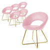 ML-Design eetkamerstoelen set van 6 roze fluweel, woonkamerstoel met ronde rugleuning, gestoffeerde stoel met gouden