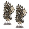 MISOU Ornament op Voet - voor Binnen - op Standaard - 2 stuks - Decoratie Monstera - Goud - 57cm - Metaal