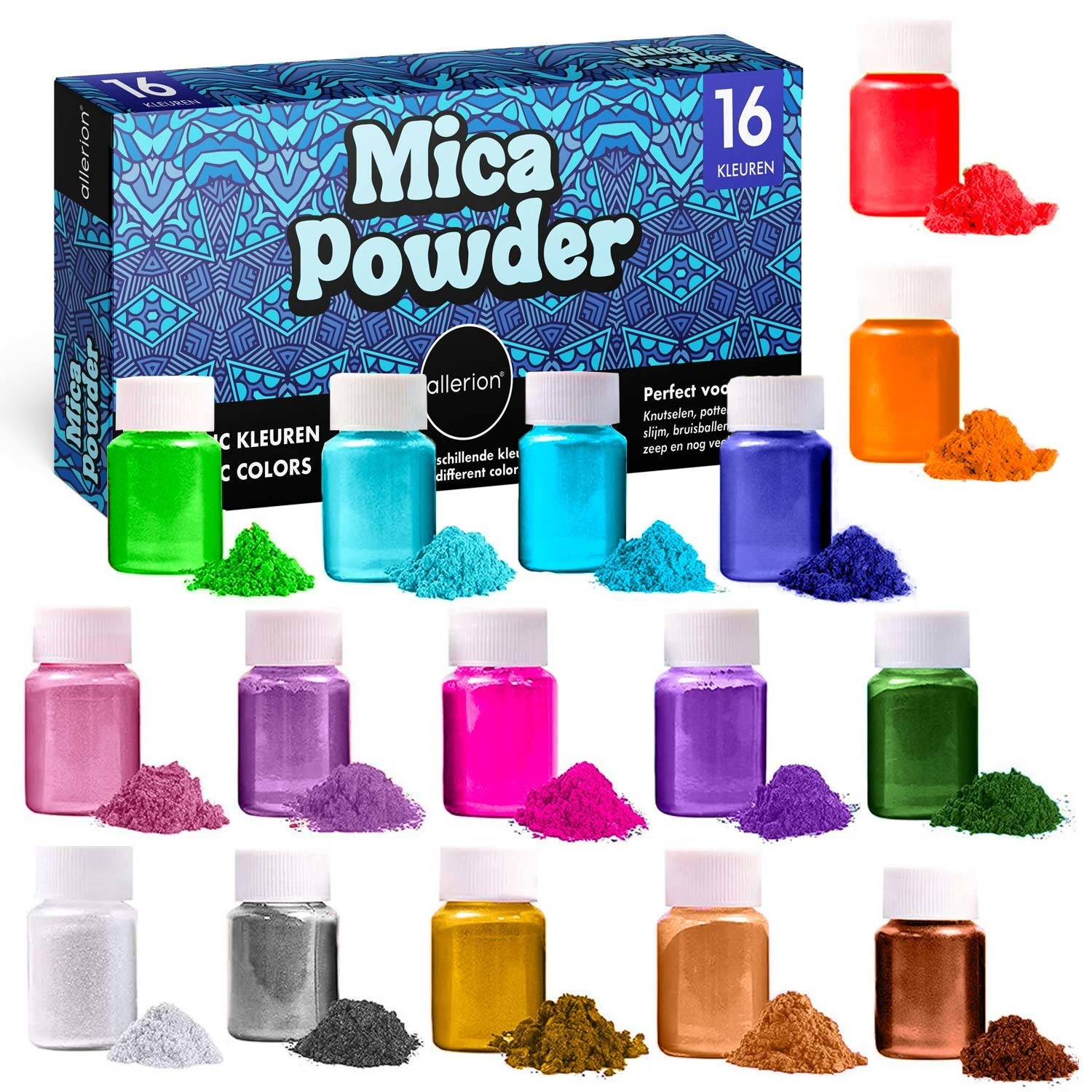 Allerion Mica Poeder Set – Knutselset – 16 verschillende kleuren poeder – Pigment Poeder