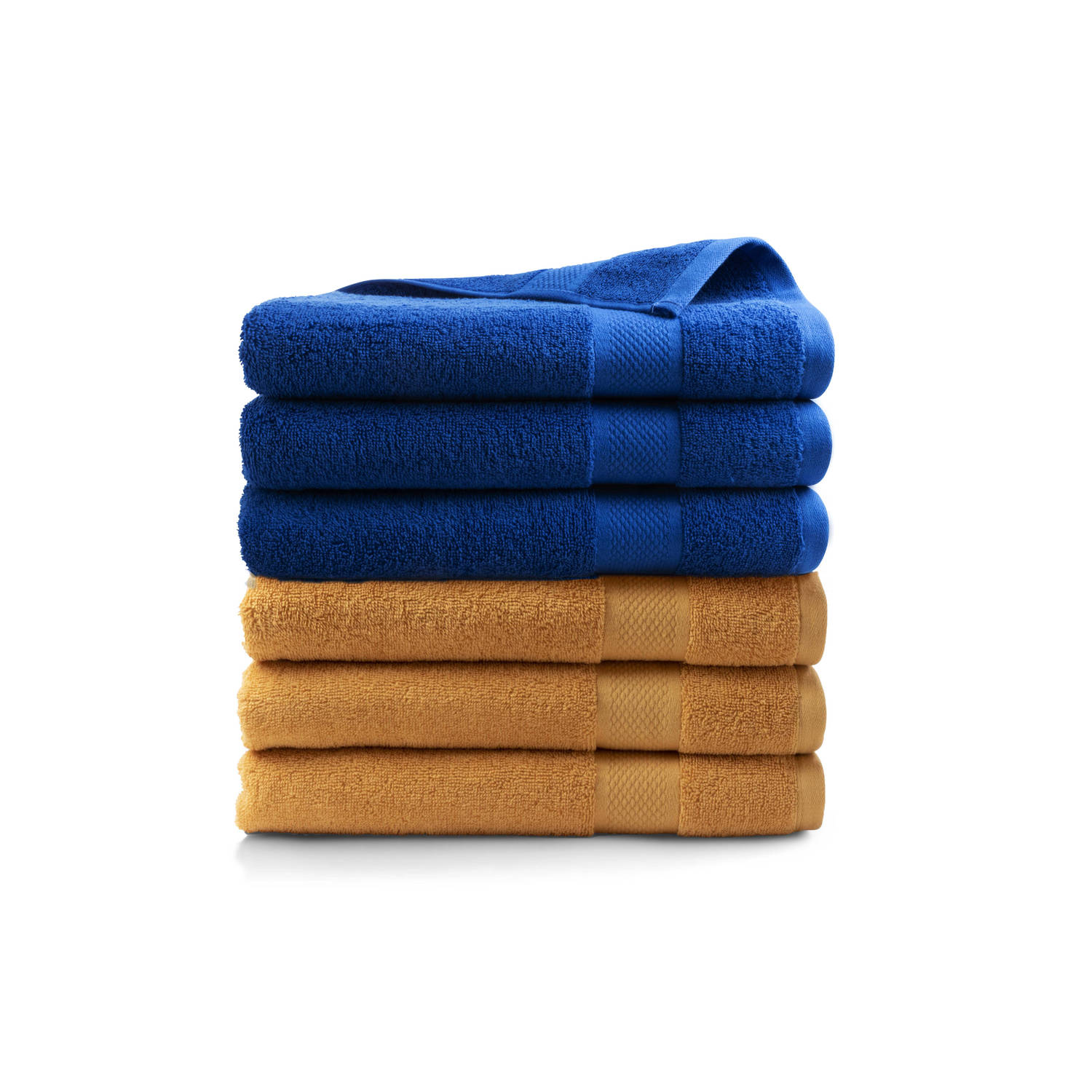 Handdoek Hotel Collectie - set van 6 stuks - 70x140 - 3x oker geel & 3x klassiek blauw