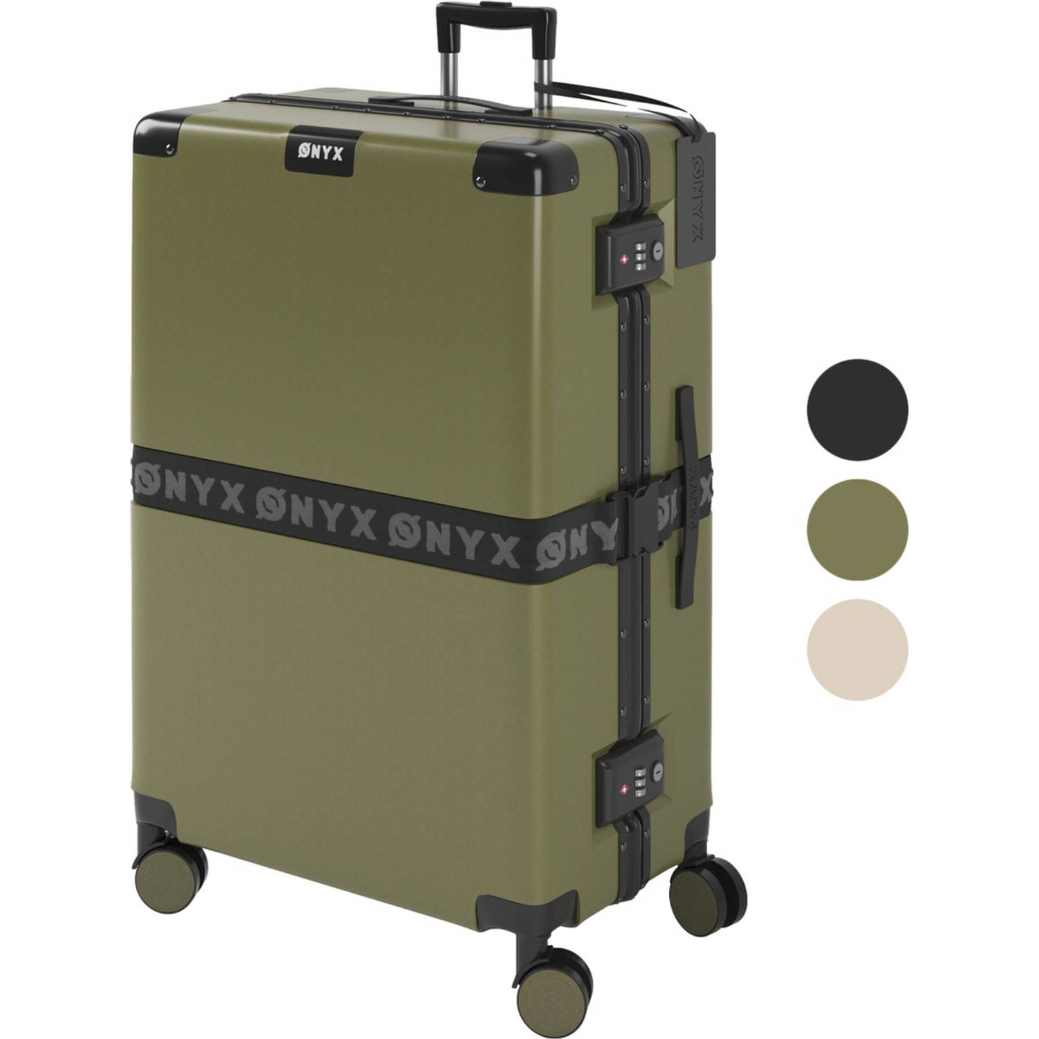 ONYX® Check-in koffer 100L - TSA slot - Spinner wielen - Lichtgewicht Trolley - Aluminium sluiting - Olive groen