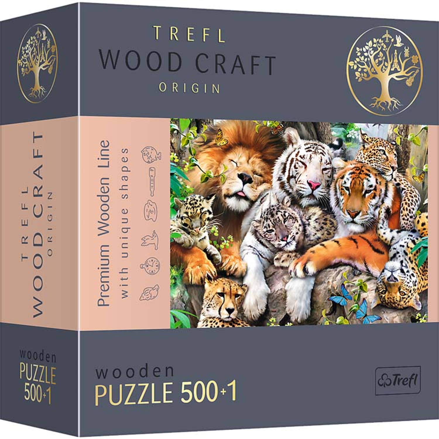 Trefl Wooden Puzzle Wild Cats in the Jungle 500+1 stuks