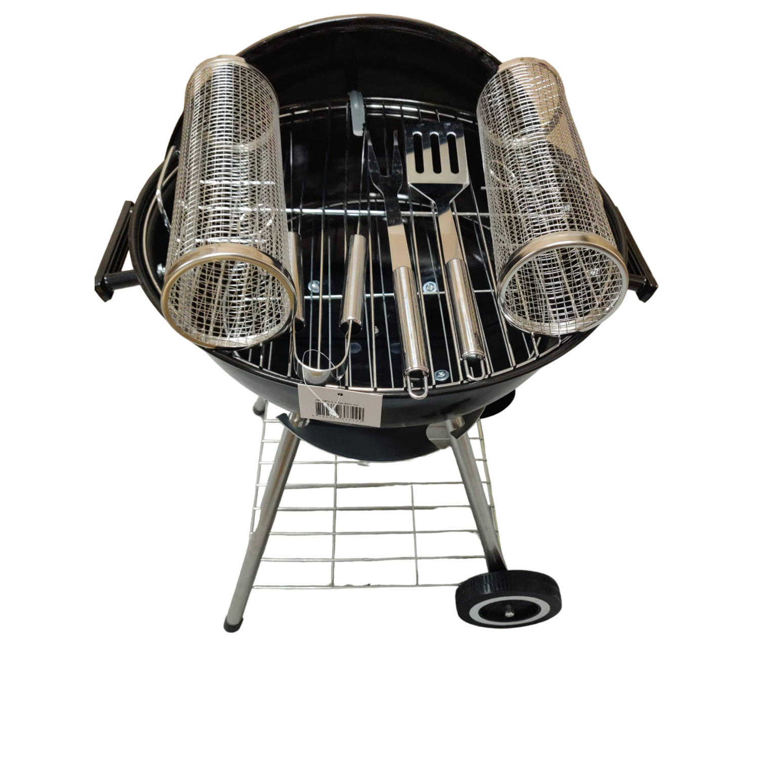 Premfy Luxe Houtskoolbarbecue - Kogelbarbecue 46x76cm - Grilloppervlak 45cm - SET met BBQ Hoes, Grillrollen en Tangenset