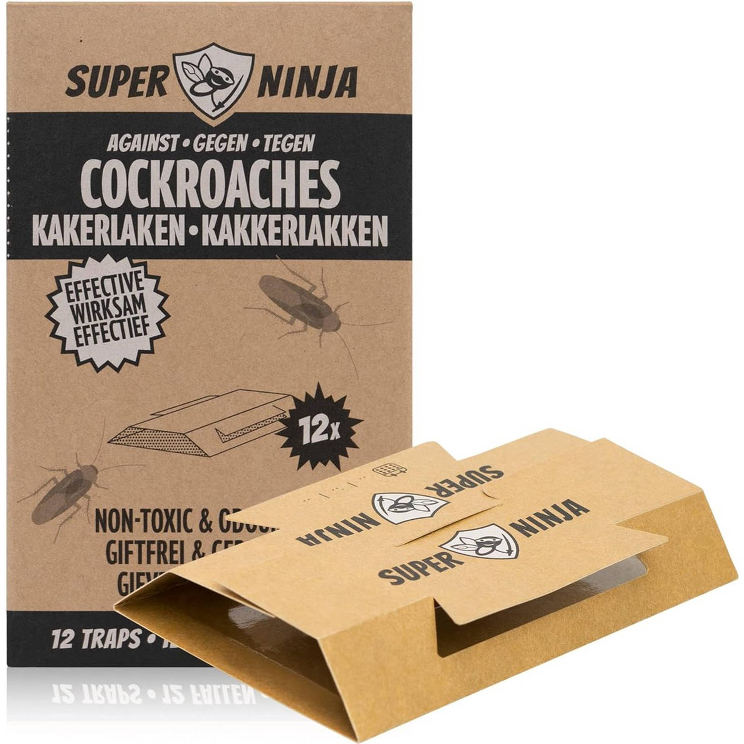 Super Ninja Kakkerlakkenval - 12 Vallen - Zeer Effectieve Ecologische Val om Kakkerlakken te Bestrijden - Gemakkelijk te Gebruiken - Tot 3 Maanden per Val