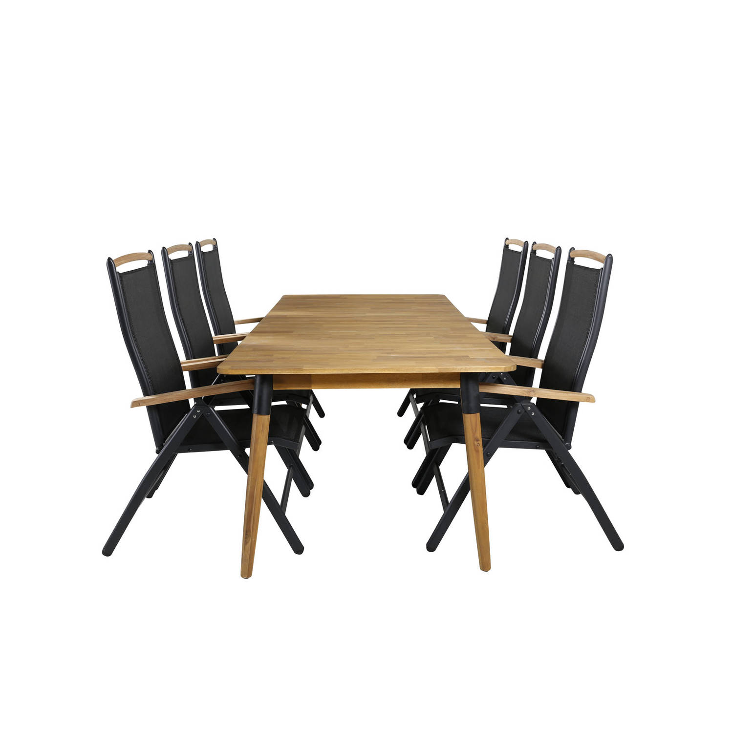 Julian tuinmeubelset tafel 100x210cm en 6 stoel 5pos Panama zwart, naturel.
