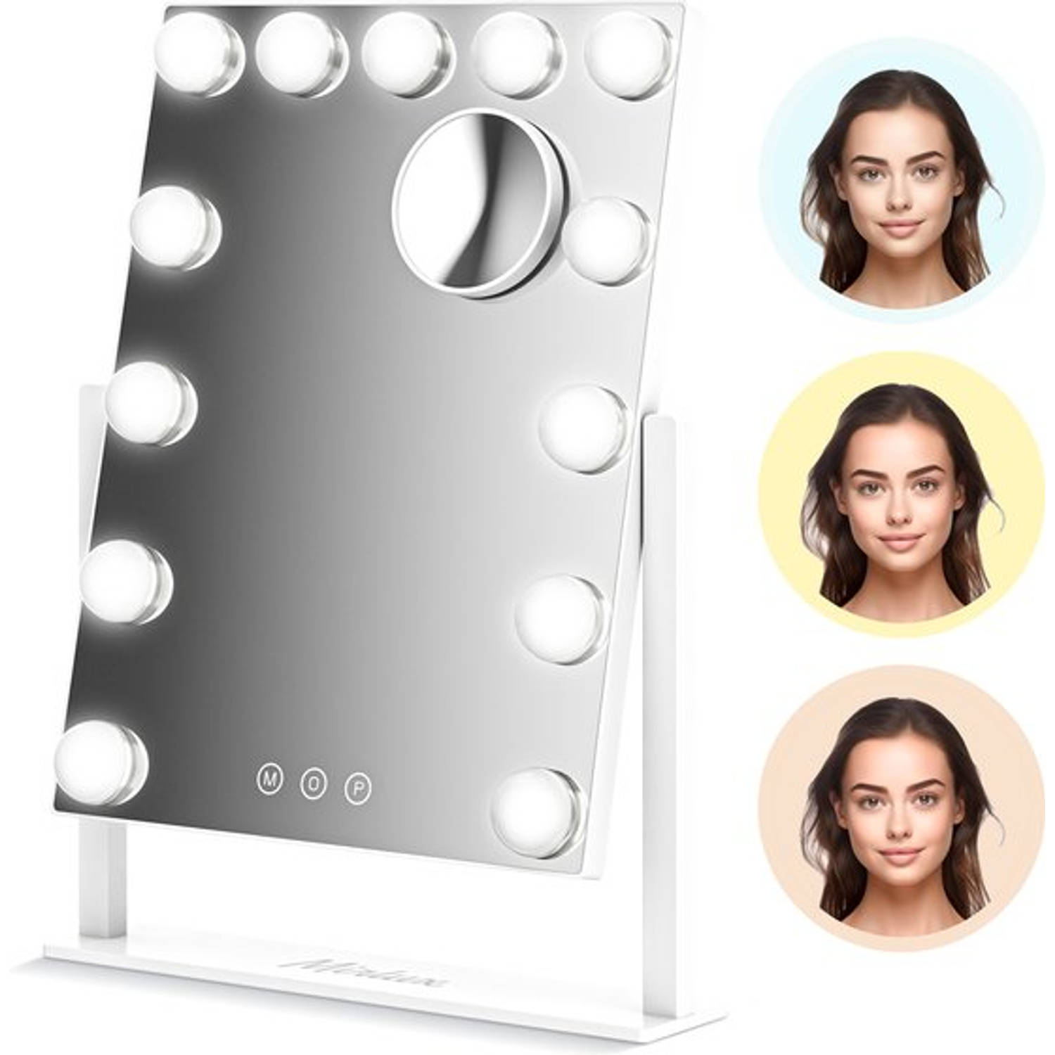 Mirlux Make Up Hollywood Spiegel met Verlichting - Visagie - Dimbaar LED Lampen Licht - 13 Lampen - Wit