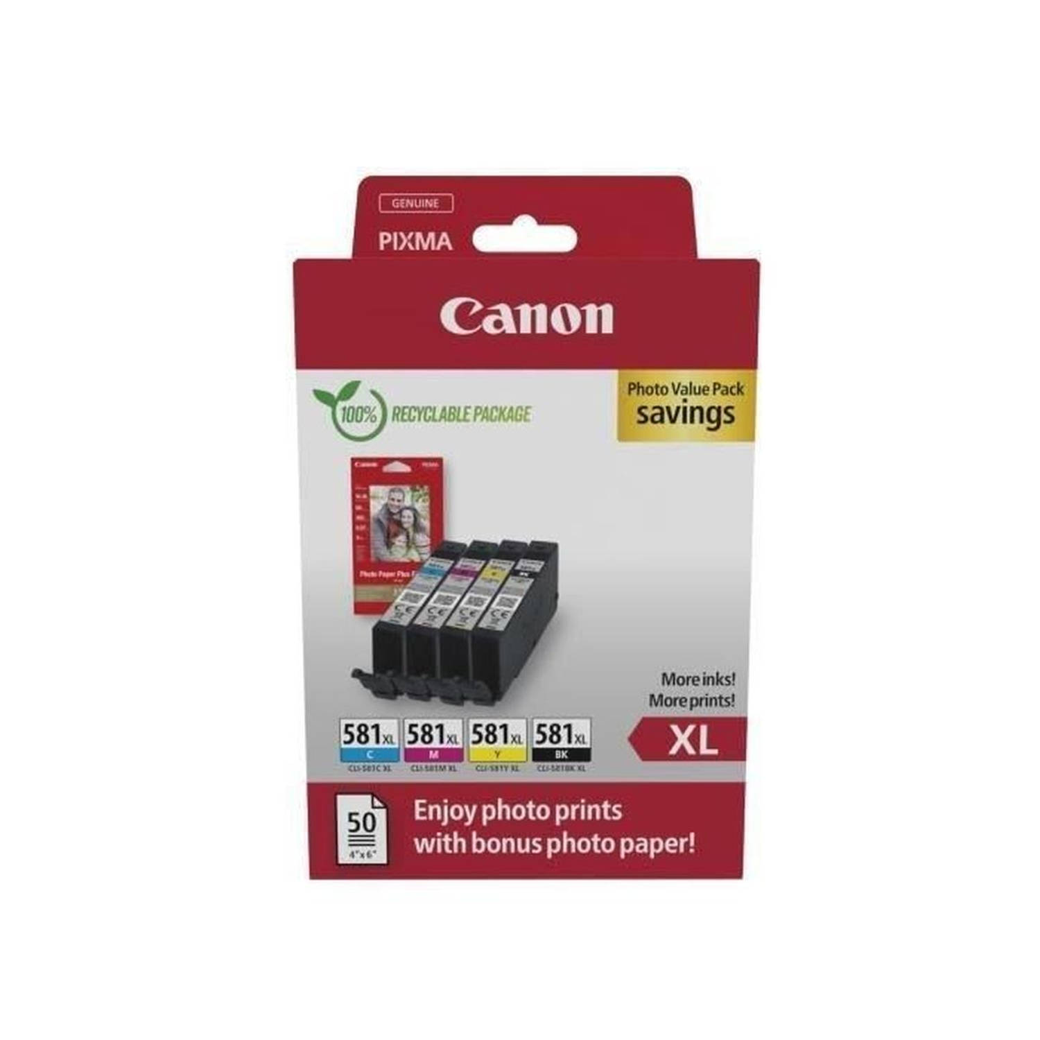 Canon Inktcartridge CLI-581XL C-M-Y-BK Photo Value Pack Origineel Combipack Zwart, Cyaan, Magenta, G