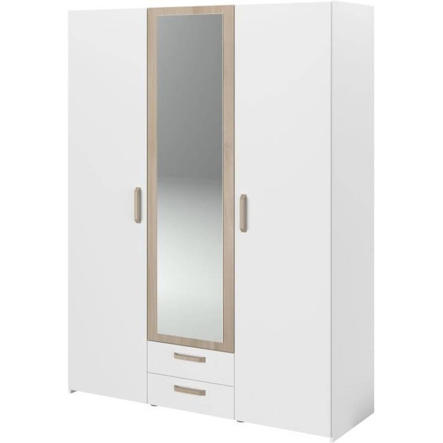 DREAM 3-deurskast - Spaanplaat - Spiegel - Wit decor - L150 x H200 x D52 cm