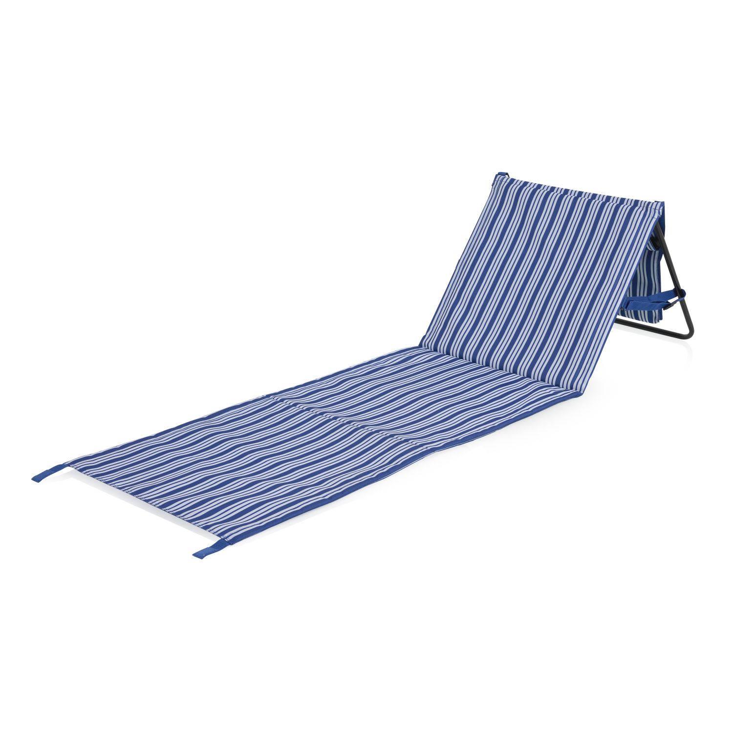 Campart Strand Ligbed BE-0421 - Stretcher Inklapbaar - Met afneembaar hoofdkussen - Blauw Wit