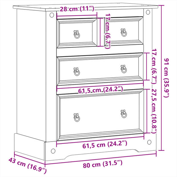 vidaXL Ladekast Corona 80x43x91 cm massief grenenhout