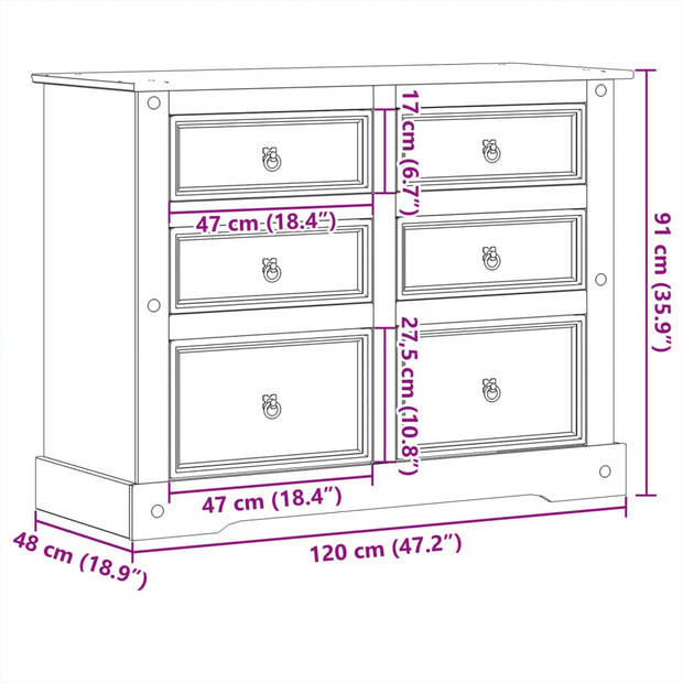 vidaXL Ladekast Corona 120x48x91 cm massief grenenhout