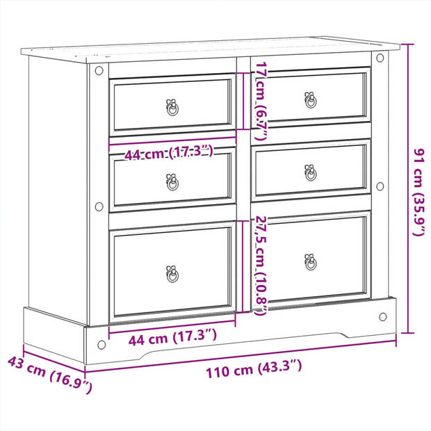 vidaXL Ladekast Corona 110x43x91 cm massief grenenhout