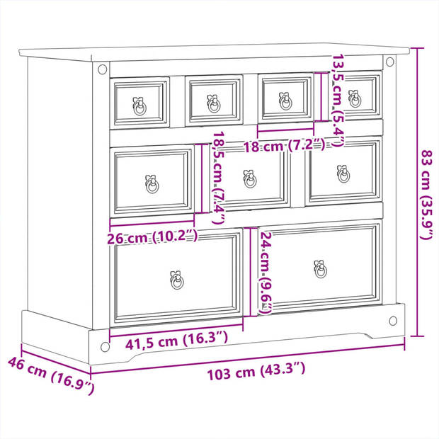 vidaXL Ladekast Corona 103x46x83 cm massief grenenhout