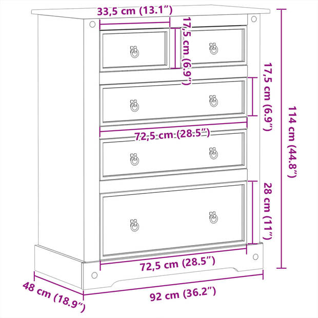 vidaXL Ladekast Corona 92x48x114 cm massief grenenhout