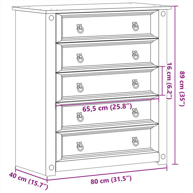 vidaXL Ladekast Corona 80x40x89 cm massief grenenhout