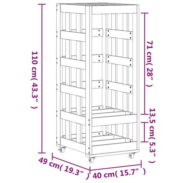 vidaXL Houtblokhouder met wielen 40x49x110 cm massief grenenhout wit