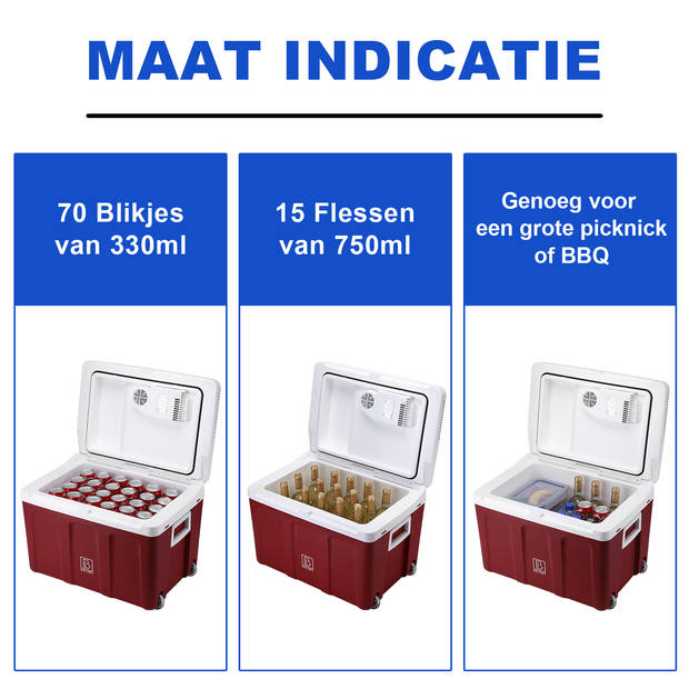 Brisby 40 Liter Elektrische Koelbox met 12V, 220/230 Volt Aansluiting – AC/DC - inclusief passieve koelbox - ROOD