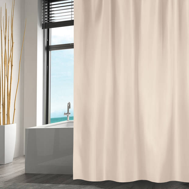 MSV Douchegordijn met ophangstang - uitschuifbaar 75-125 cm - beige - 180 x 200 cm - polyester - Douchegordijnen