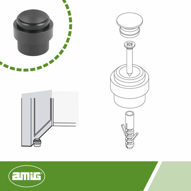 AMIG Deurstopper/deurbuffer - 1x - D30mm - inclusief schroeven - mat zwart - Deurstoppers