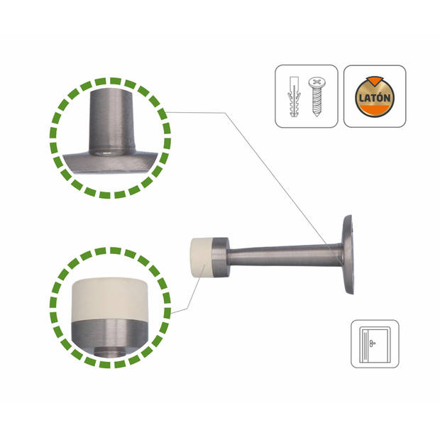 AMIG Deurstopper/deurbuffer - 75mm - muurbevestiging - satijn messing - Deurstoppers