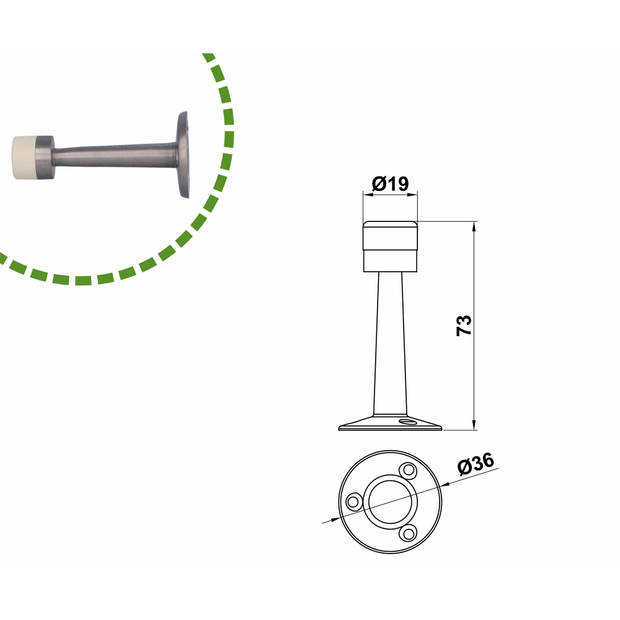 AMIG Deurstopper/deurbuffer - 75mm - muurbevestiging - satijn messing - Deurstoppers