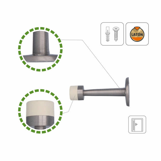 AMIG Deurstopper/deurbuffer - 75mm - muurbevestiging - satijn messing - Deurstoppers