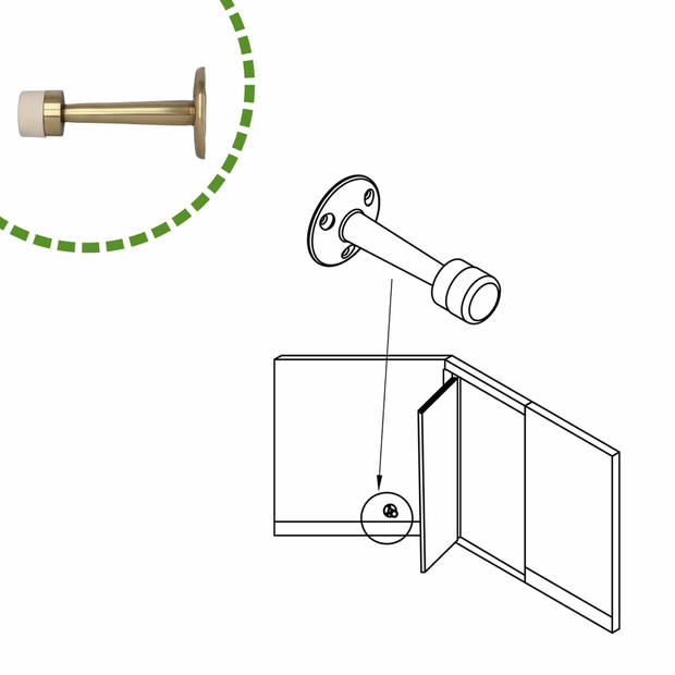 AMIG Deurstopper/deurbuffer - 75mm - muurbevestiging - gepolijst messing - Deurstoppers