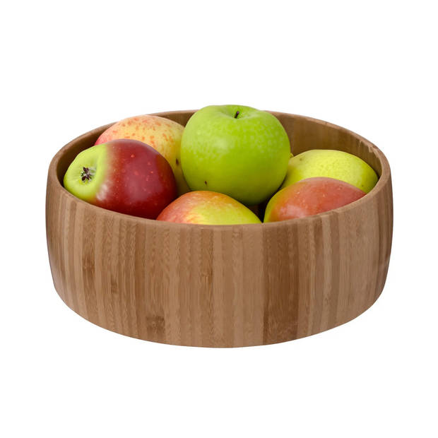 5Five Fruitschaal/fruitmand Bali - bamboe hout - D29 x H10 cm - bruin - rond - Fruitschalen