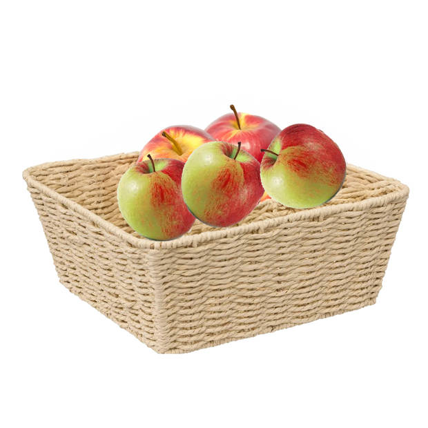 5Five Fruitschaal/fruitmand Quito - netaal/touw - L27 x B27 x H11 cm - beige - vierkant - Fruitschalen