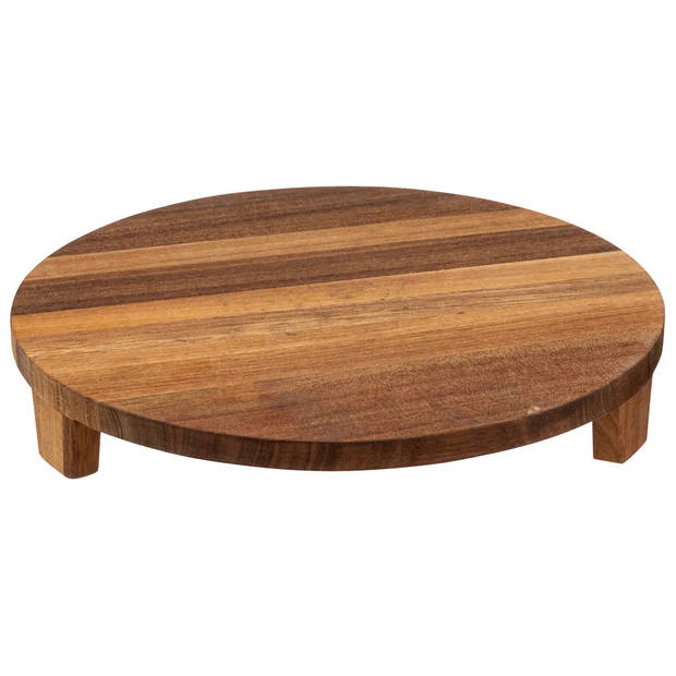 5Five Voedsel/hapjes serveer plank op pootjes - D30 cm - rond - Acacia hout - Serveerschalen