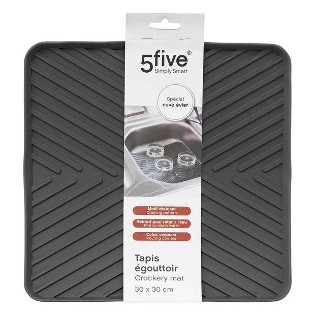 5Five Afwas afdruipmat keuken - anti-slip- rubber - grijs stip- 30 x 30 cm - Afdruiprekken