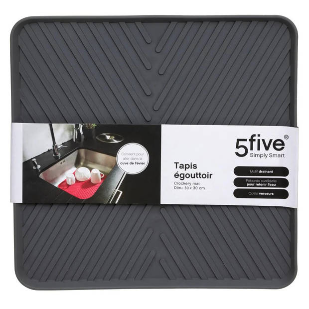 5Five Afwas afdruipmat keuken - anti-slip- rubber - grijs stip- 30 x 30 cm - Afdruiprekken