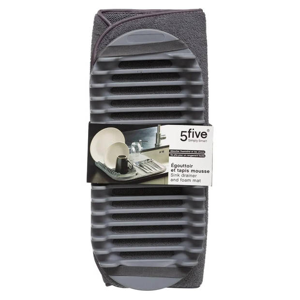 5Five Afwas afdruipmat/afdruiprek set keuken - anti-slip - rubber - grijs - 42 x 43 cm - Afdruiprekken