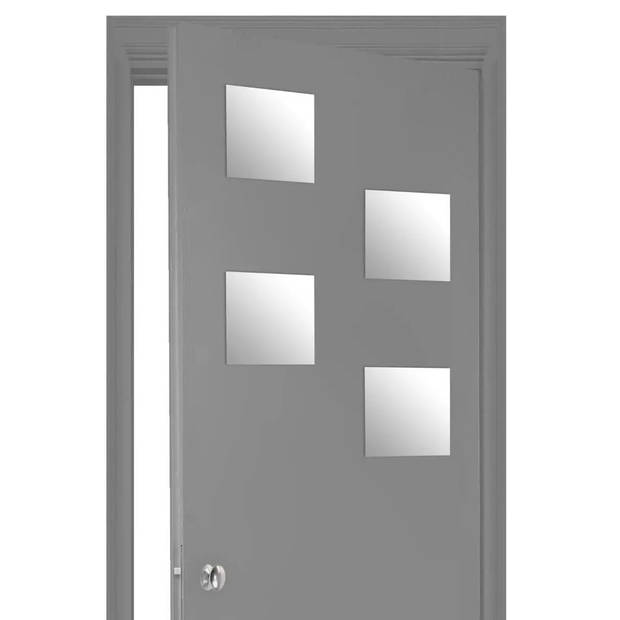 5Five Plak spiegels tegels - 4x stuks - glas - zelfklevend - 20 x 20 cm - vierkantjes - muur/deur/wand - Spiegels