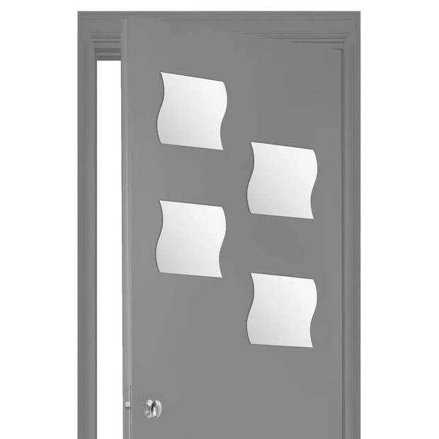 5Five Plak spiegels tegels - 4x stuks - glas - zelfklevend - 20 x 20 cm - waves - muur/deur/wand - Spiegels