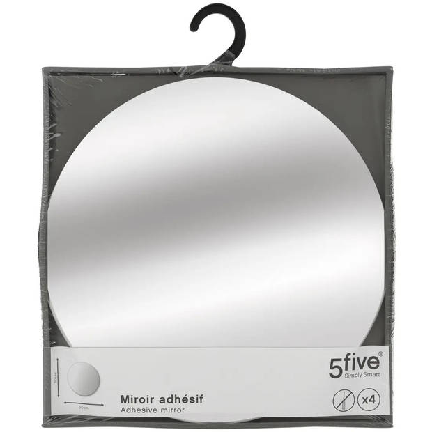 5Five Plak spiegels tegels - 4x stuks - glas - zelfklevend - 30 x 30 cm - rondjes - muur/deur/wand - Spiegels