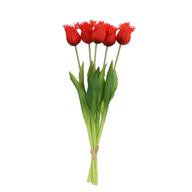 DK Design Kunst tulpen boeket - 10x stuks - rood - real touch - 46 cm - Kunstbloemen