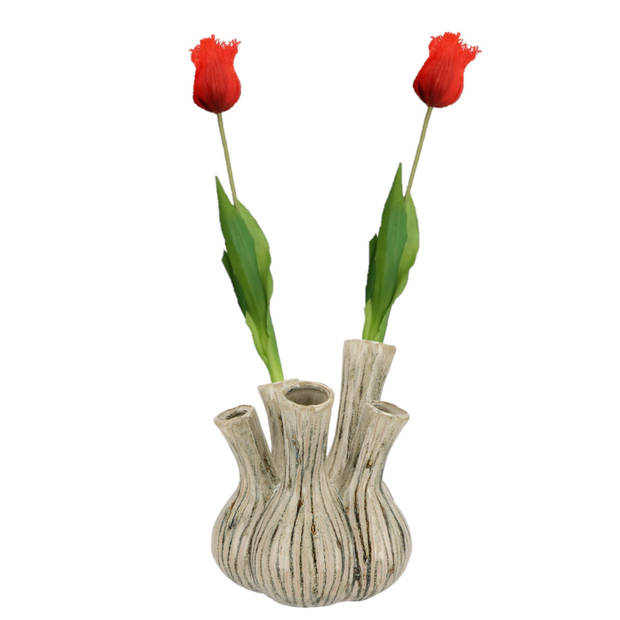 DK Design Kunst tulpen boeket - 5x stuks - rood - real touch - 46 cm - Kunstbloemen