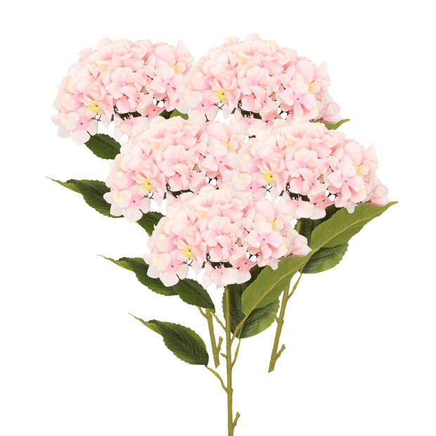 DK Design Kunstbloemen boeket Hortensias - 5 stelen - lichtroze - 109 cm - Kunst zijdebloemen - Kunstbloemen