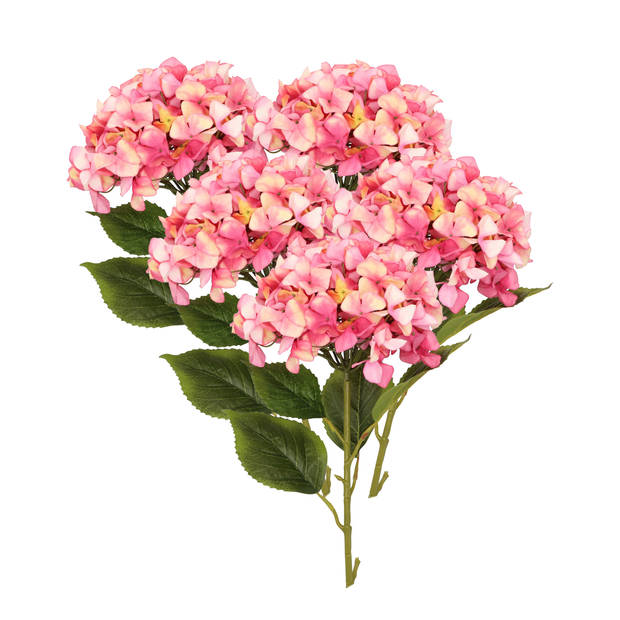 DK Design Kunstbloemen boeket Hortensias - 5 stelen - fuchsia roze - 109 cm - Kunst zijdebloemen - Kunstbloemen