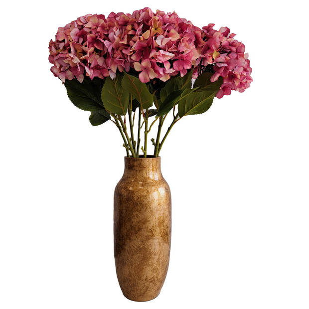 DK Design Kunstbloemen boeket Hortensias - 5 stelen - fuchsia roze - 109 cm - Kunst zijdebloemen - Kunstbloemen