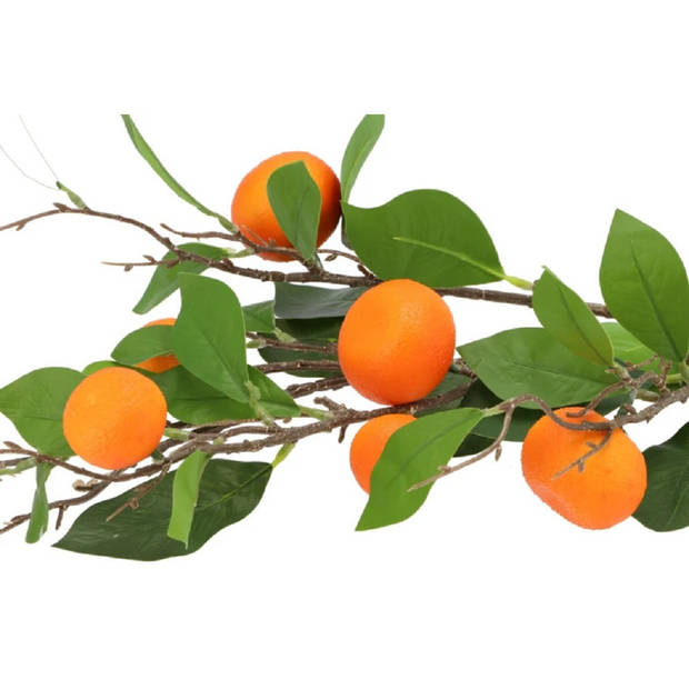 DK Design Kunstbloem citrusfruit tak mandarijn/clementine - 90 cm - oranje - kunst zijdebloemen - Kunstbloemen
