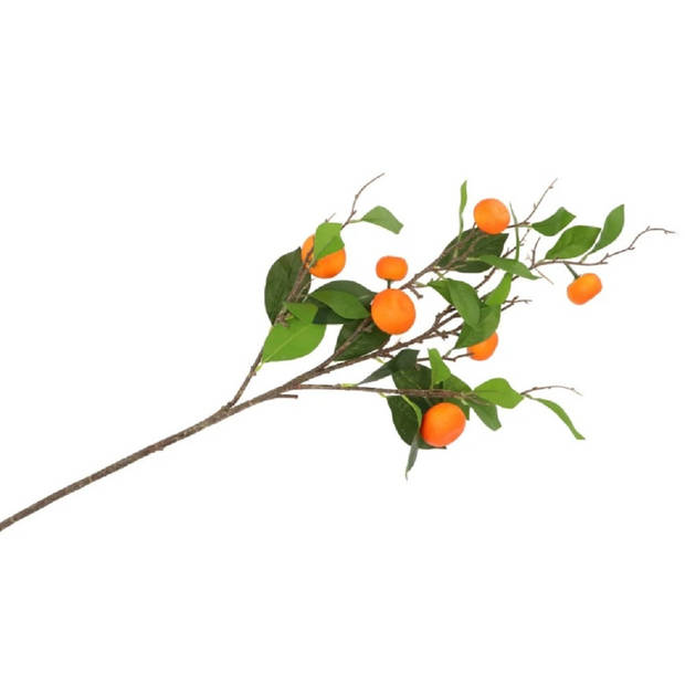 DK Design Kunstbloem citrusfruit tak mandarijn/clementine - 2x - 90 cm - oranje - kunst zijdebloemen - Kunstbloemen