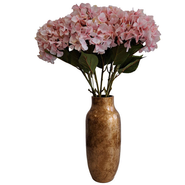 DK Design Kunstbloem Hortensia tak - lichtroze - 109 cm - losse steel - Kunst zijdebloemen - Kunstbloemen