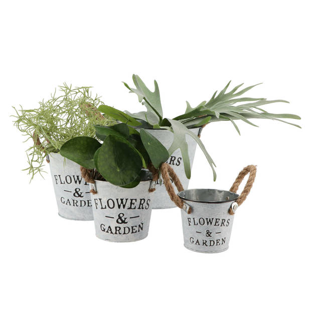 DK Design plantenpot/bloempot emmer Jardin- 2x - zink - wit - D22 x H16 cm - Plantenpotten